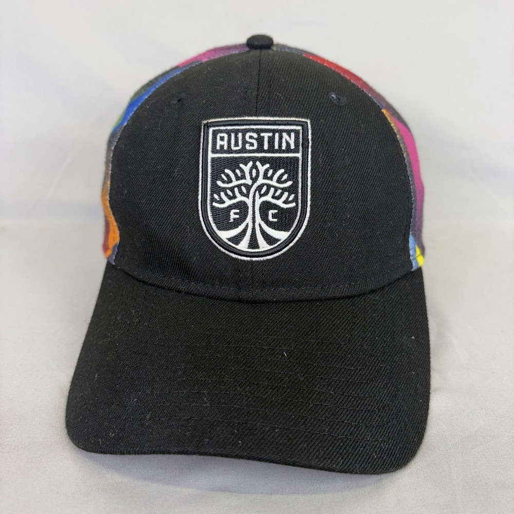 New Era Austin FC MLS Pride Hat Mens M/L Black Multicolor 39THIRTY Stretch Fit